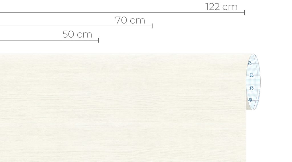 Film adhésif texturé effet bois blanc. Rouleau 122cm par 50 mètres  linéaires. Pose facile.